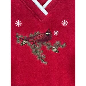 Grandmacor Womens XL Red Fleece Cardinal Embroidered VNeck Pullover Sweater Cozy